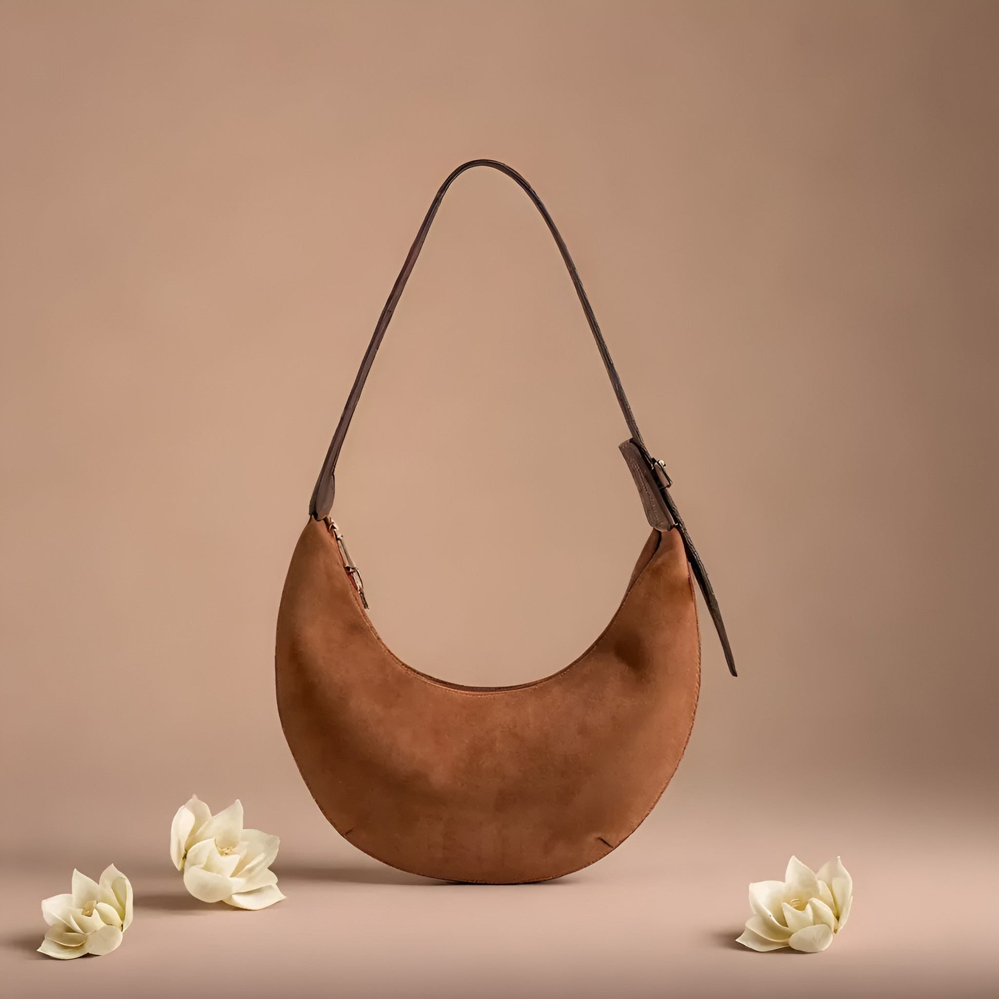 Women's Crescent Moon Shoulder Bag – Modern Curved Half-Moon Handbag for Day and Evening