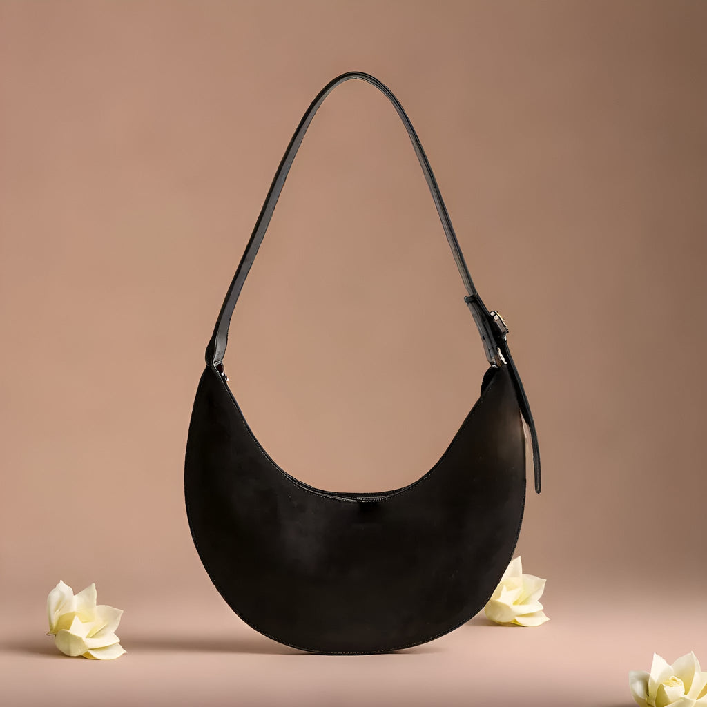 Women's Crescent Moon Shoulder Bag – Modern Curved Half-Moon Handbag for Day and Evening