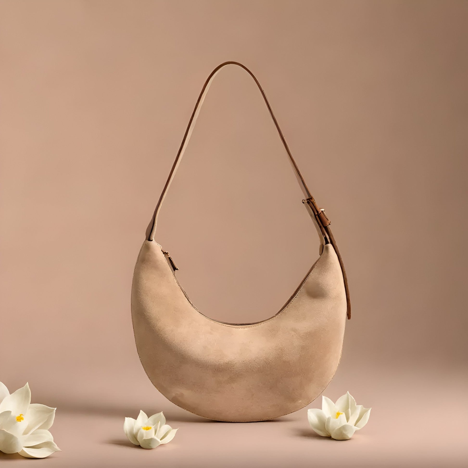 Women's Crescent Moon Shoulder Bag – Modern Curved Half-Moon Handbag for Day and Evening
