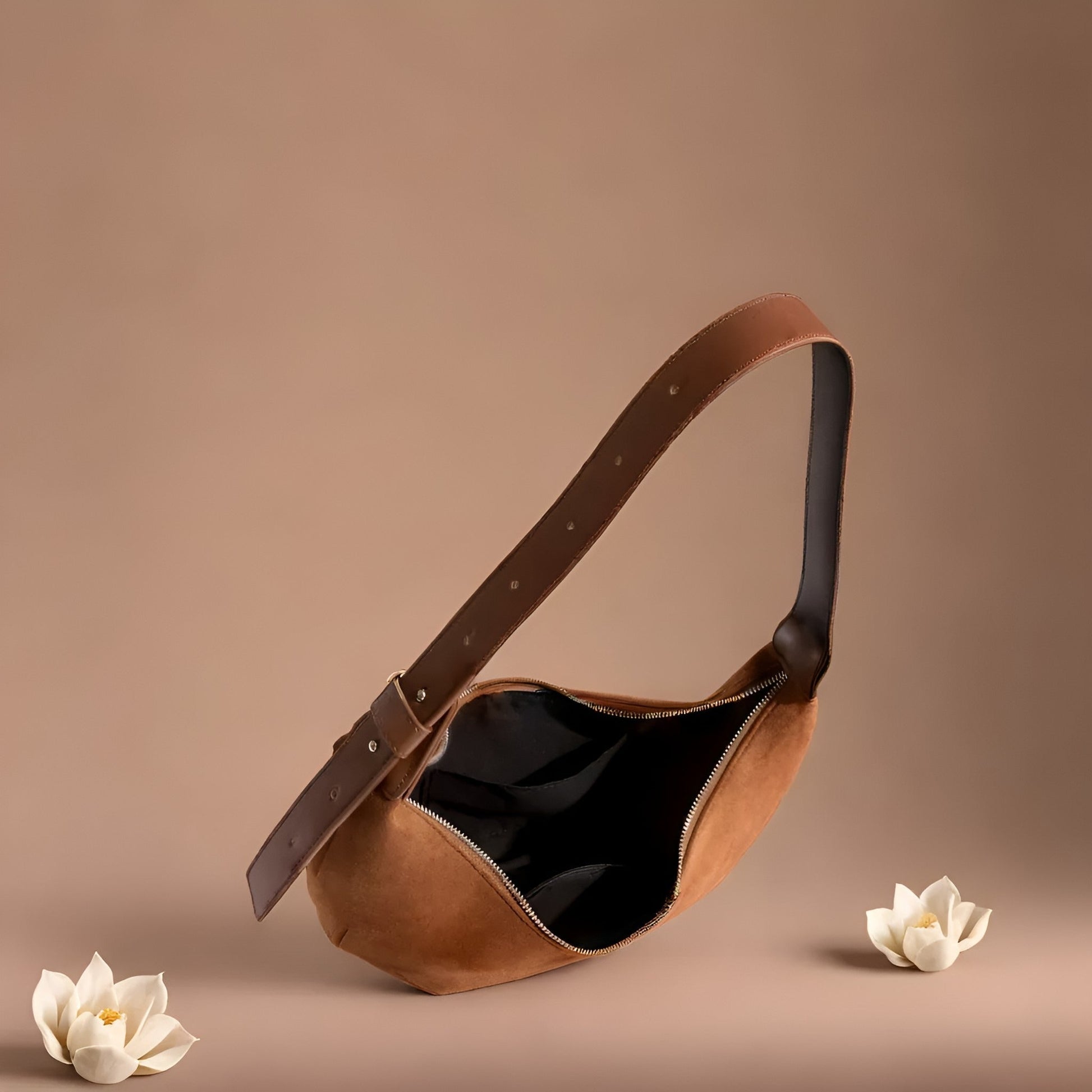 Women's Crescent Moon Shoulder Bag – Modern Curved Half-Moon Handbag for Day and Evening