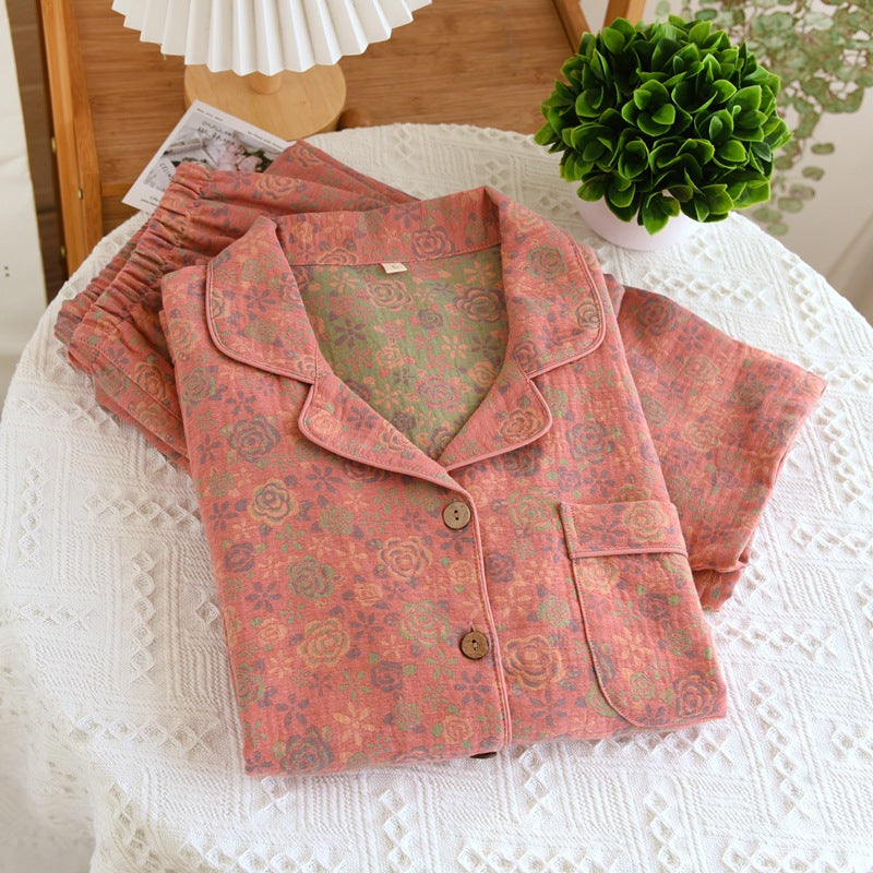 Retro katoenen pyjamaset voor dames – Zachte en comfortabele loungewear