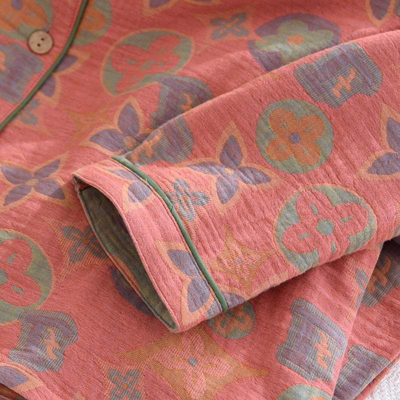 Retro katoenen pyjamaset voor dames – Zachte en comfortabele loungewear