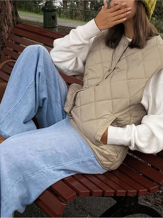 Women's Diamond Quilted Cotton Vest - Soft Lightweight Layering Piece