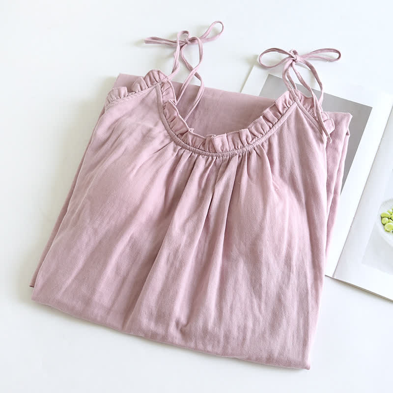 Ruffle-Trim Cotton Camisole Nightdress – Comfortable Elegant Sleepwear