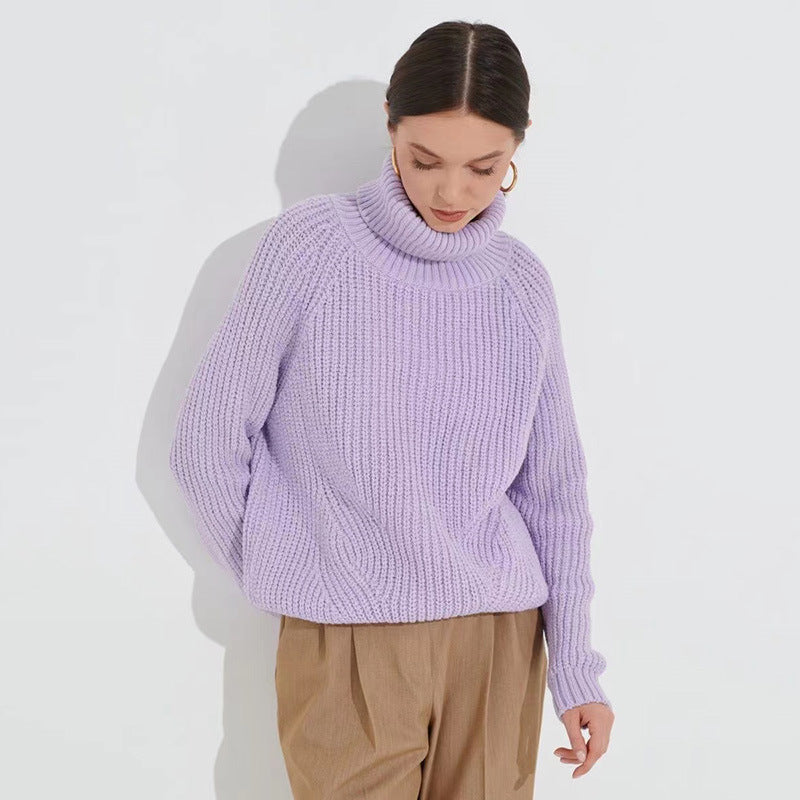 Women's Turtleneck Knit Sweater - Soft Mid Length Cozy Layer
