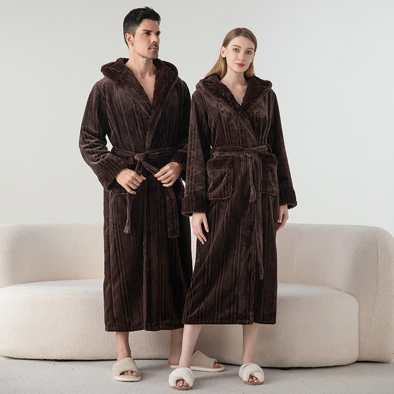 Fleece Hooded Long Bathrobe – Cozy Winter Loungewear