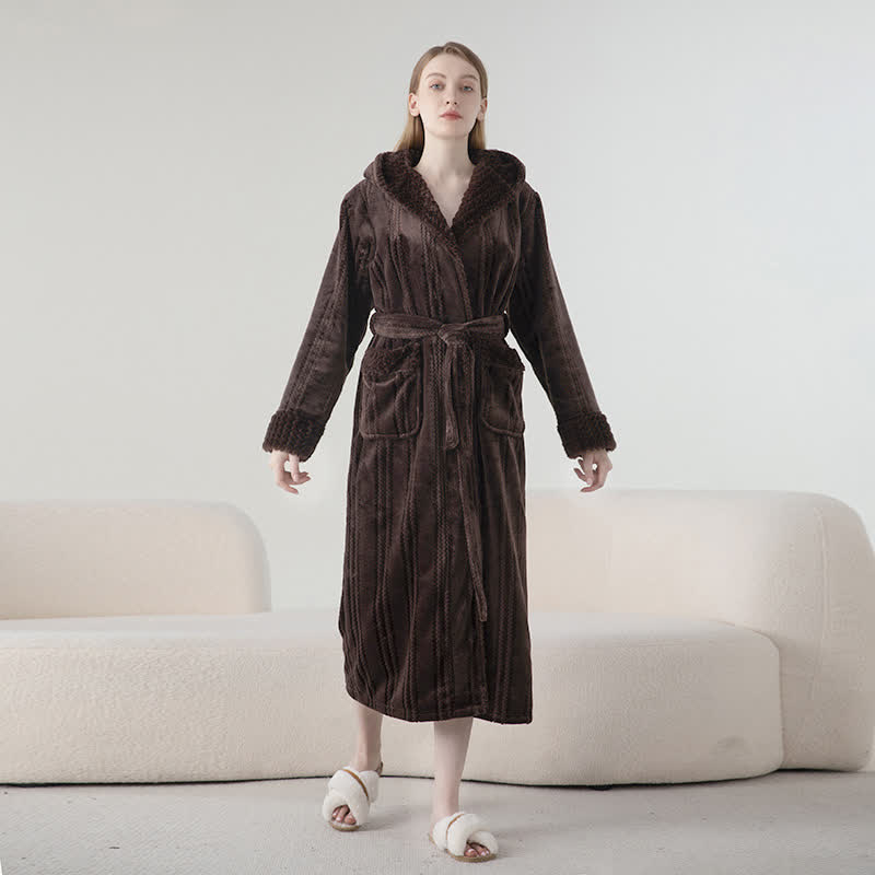 Fleece Hooded Long Bathrobe – Cozy Winter Loungewear
