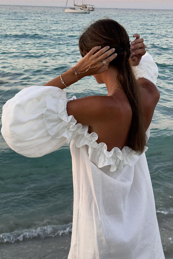 Women's Off Shoulder Cotton Maxi Dress – Boho Ruffle Summer Dress