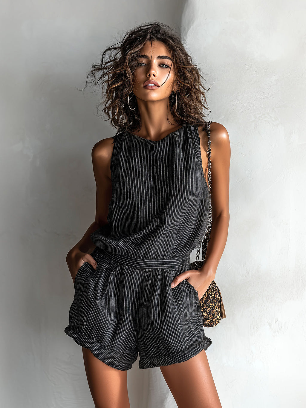Women's Striped Linen Blend Romper - Fresh Casual Summer Style