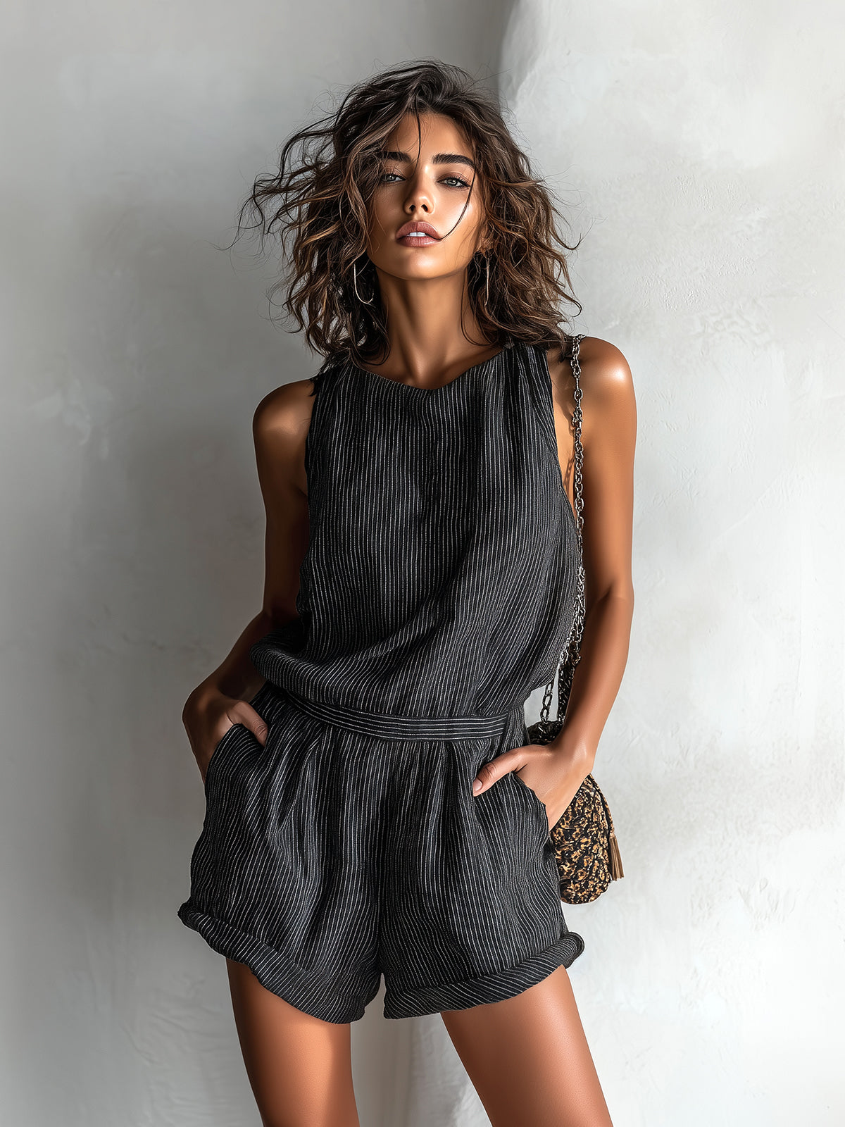 Women's Striped Linen Blend Romper - Fresh Casual Summer Style