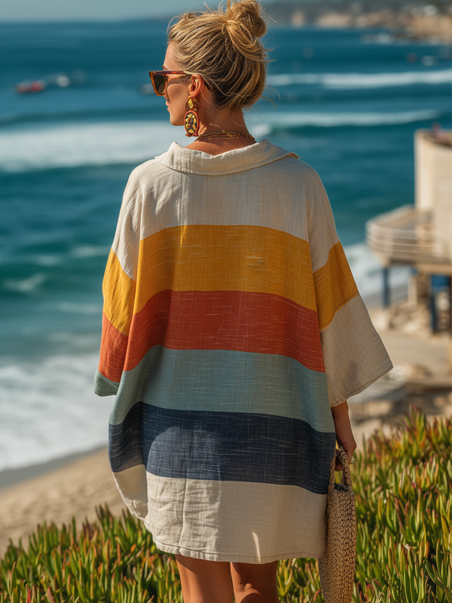 Women's Printed Collared Mini Dress – Lightweight Cotton-Linen Daywear