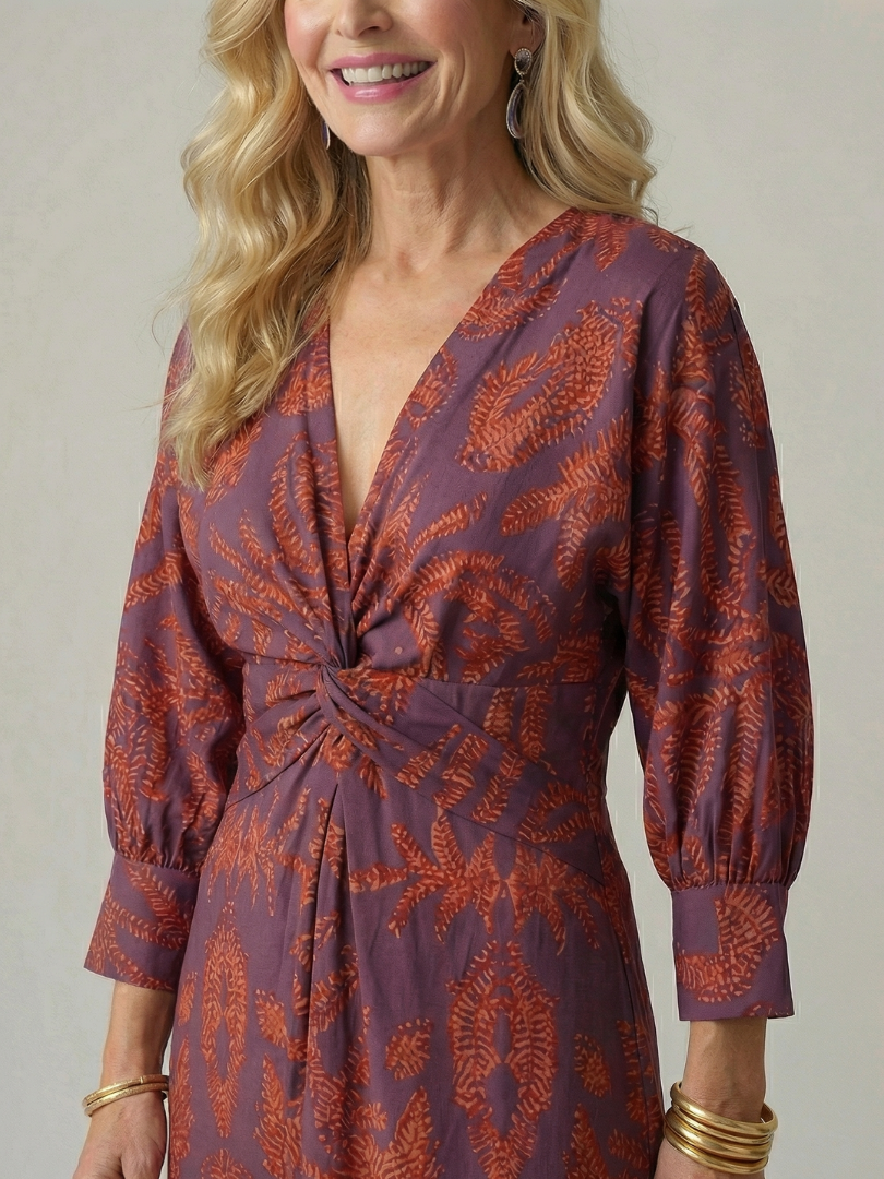 Women's Natural Wrap Midi Dress - Soft Flattering Everyday Style