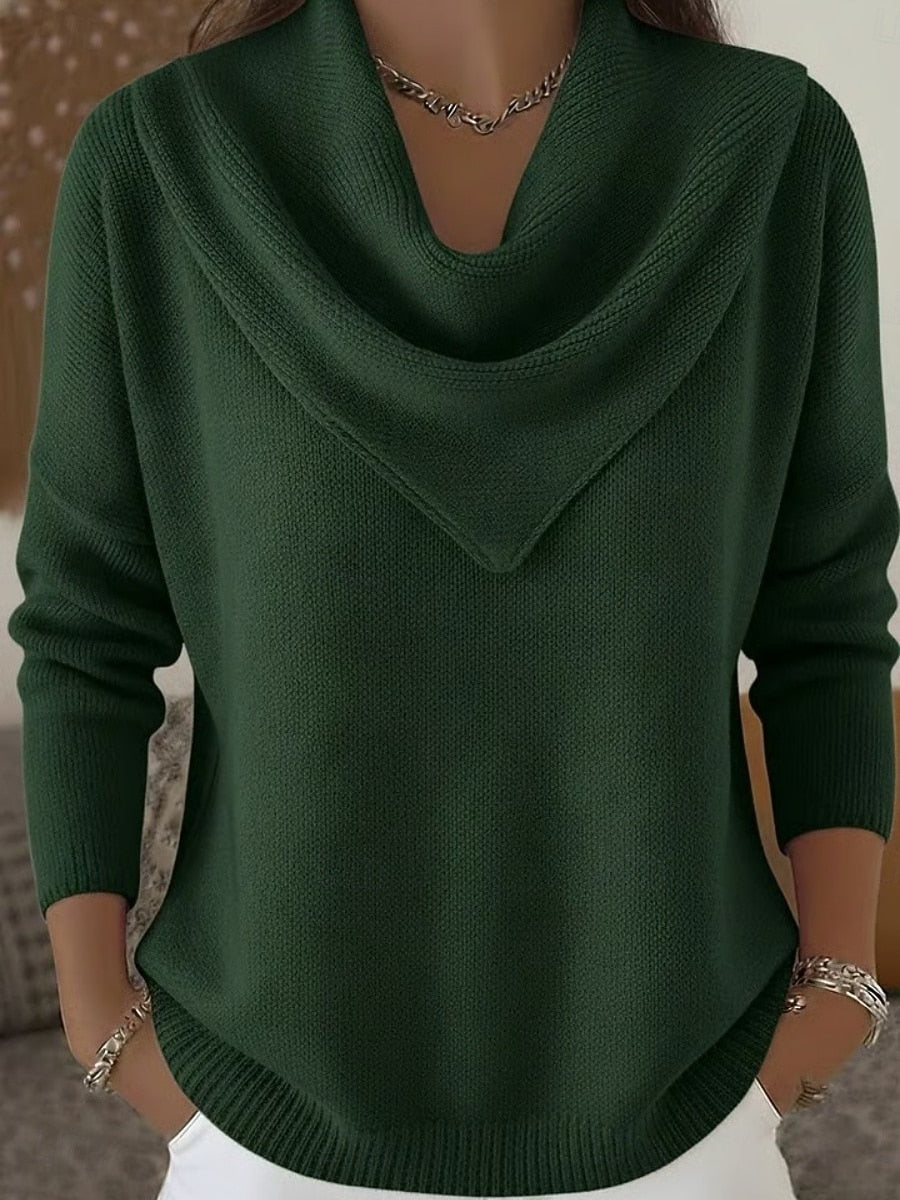 Ribbed Wide-Collar Knit Sweater - Elegant and Soft