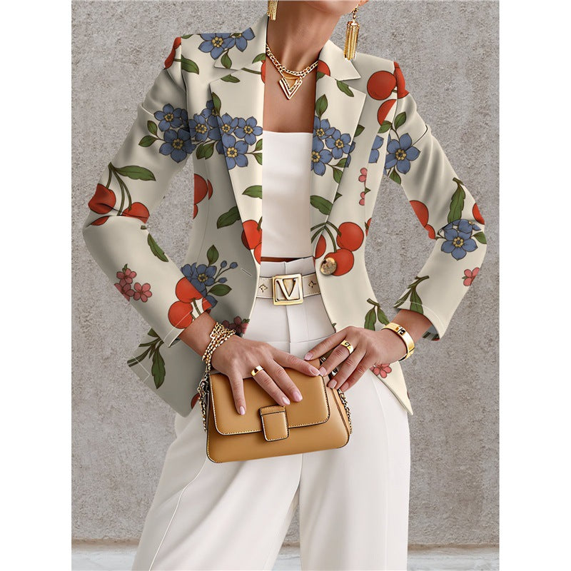 Women’s Navy Blue & White Polka Dot Blazer – Chic Elegant Casual Style