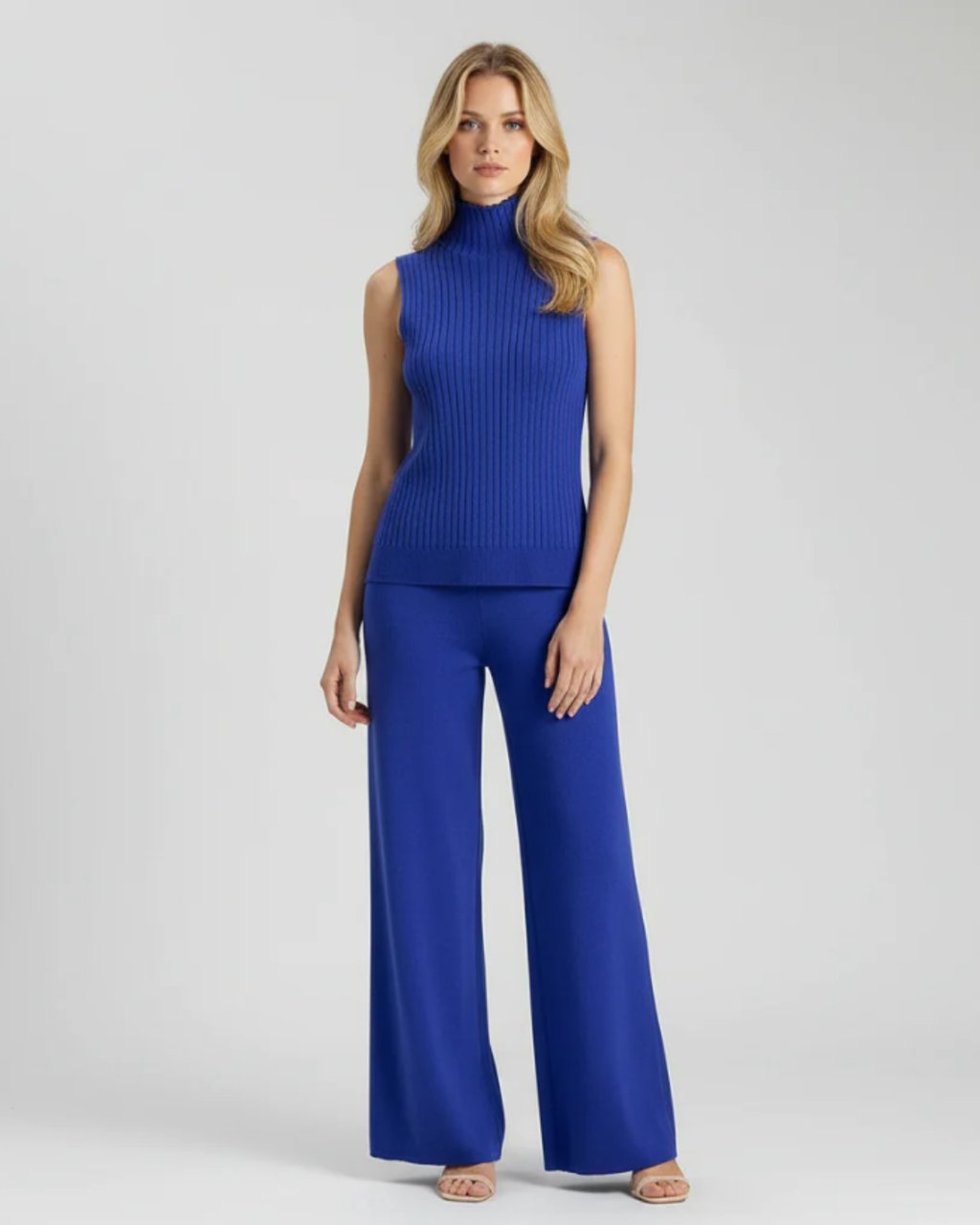 Women’s Knitted 3-Piece Loungewear Set – Turtle Neck Vest, Kimono Cardigan and Pants