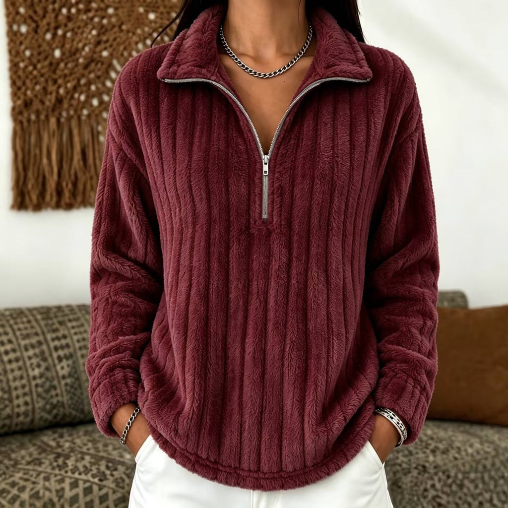 Women’s Ribbed Zip-Collar Sweater - Warm and Comfortable
