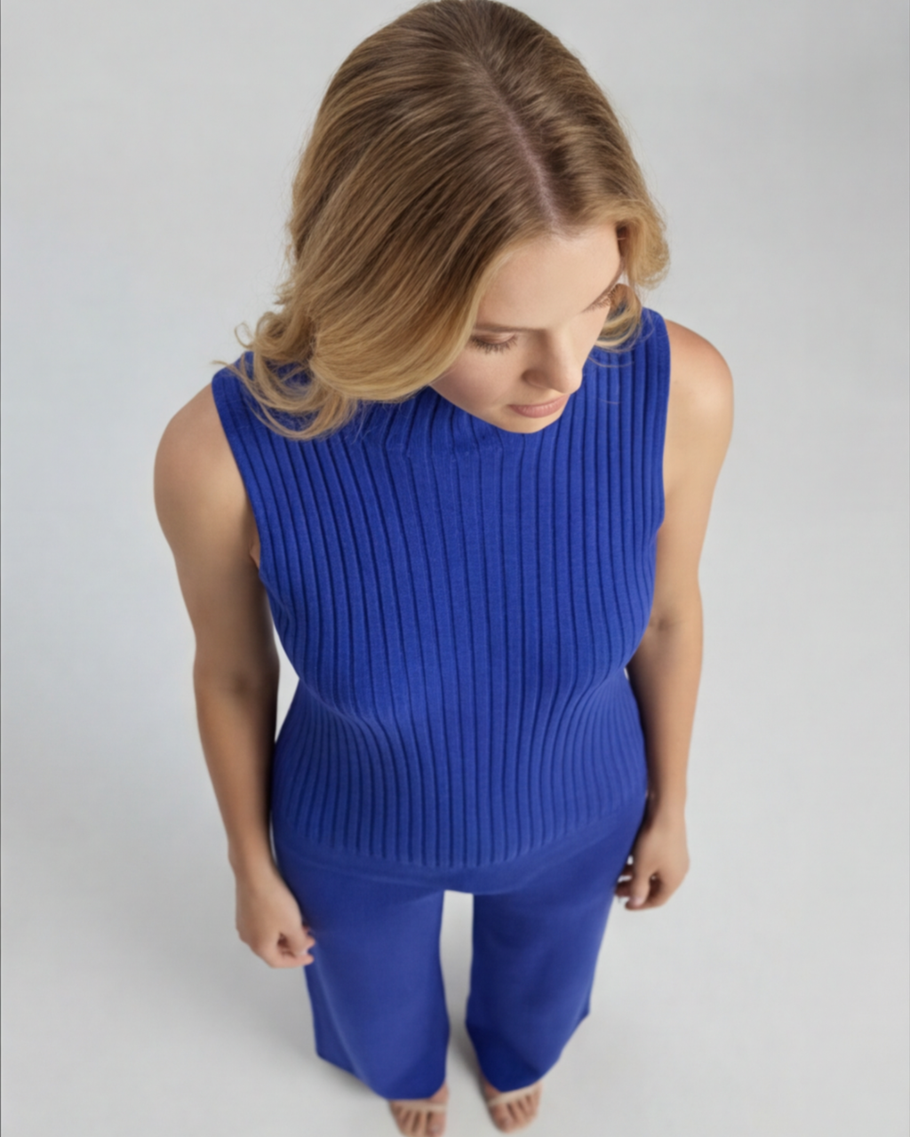 Women’s Knitted 3-Piece Loungewear Set – Turtle Neck Vest, Kimono Cardigan and Pants