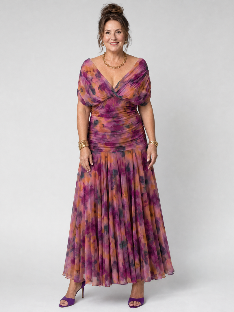 Women's Off Shoulder Flow Midi Dress - Soft Occasion Look