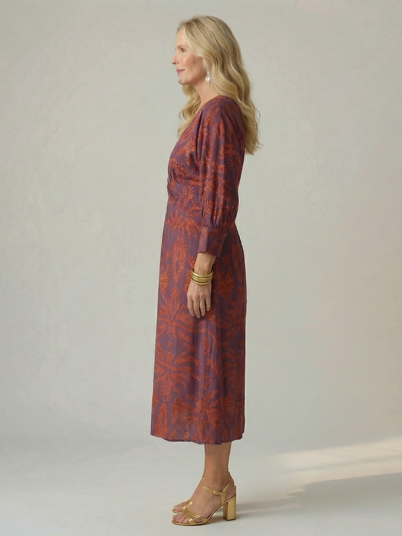 Women's Natural Wrap Midi Dress - Soft Flattering Everyday Style