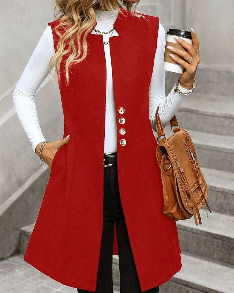 Long Sleeveless Blazer Vest - Polished and Modern