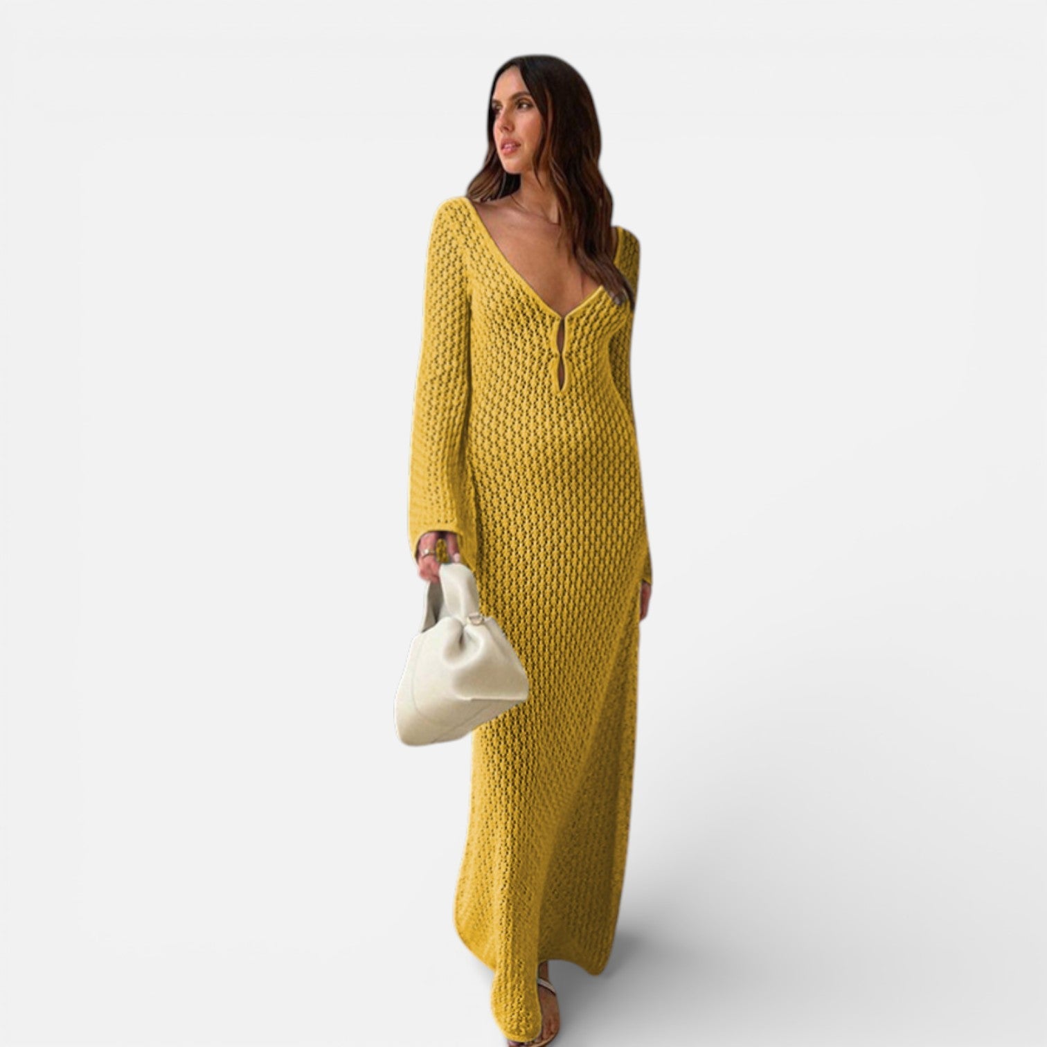 Women’s Hollow-Out Knit Maxi Dress – Lightweight Relaxed-Fit Beach Cover-Up