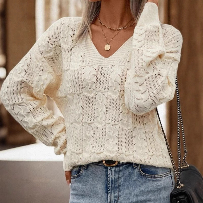 Hollow-Out Lace-Up Knit Top - Soft and Feminine