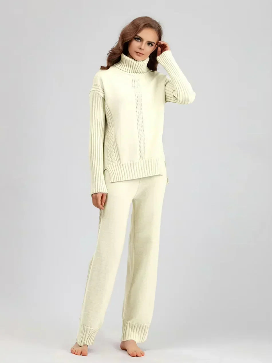 Women’s Turtleneck Sweater and Wide Leg Pants Set – Chic Comfortable Outfit