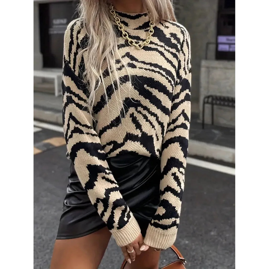 Women's Zebra Print Sweater - Cozy Statement Knit