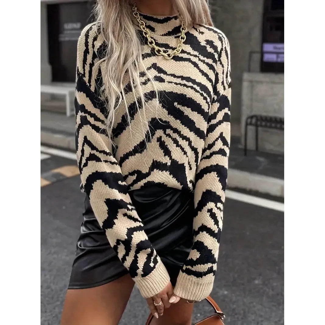 Women's Zebra Print Sweater - Cozy Statement Knit