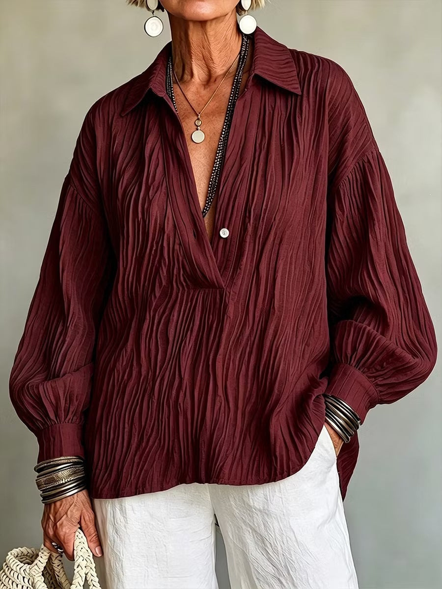 V-Neck Long-Sleeve Shirt - Light and Elegant