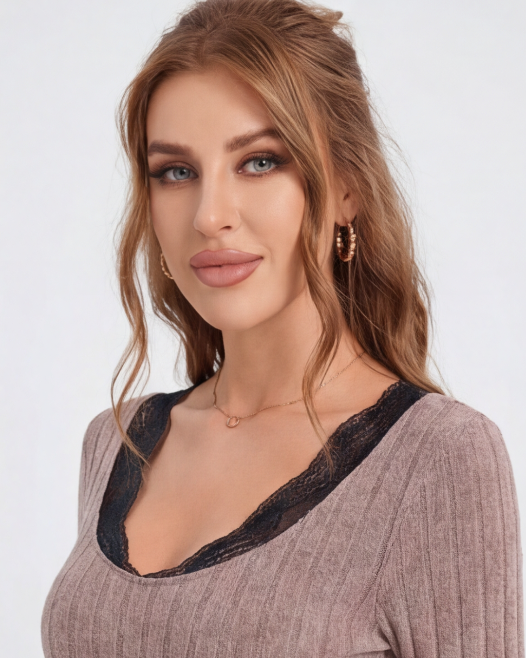 Women’s Ribbed Knit Lounge Set – Slim-Fit Long-Sleeve Top and Pants