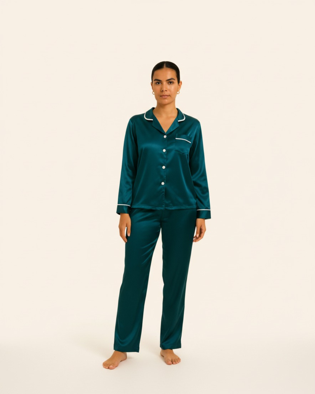Basic effen satijnen pyjamaset voor dames