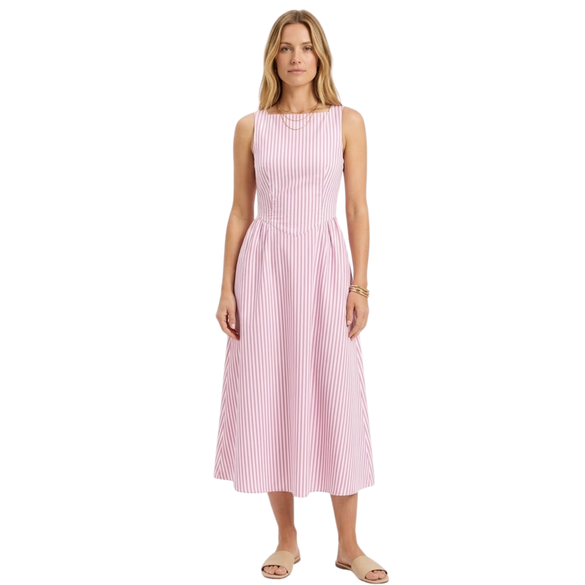 Women's Sleeveless Striped Maxi Dress – High Neck Summer Dress