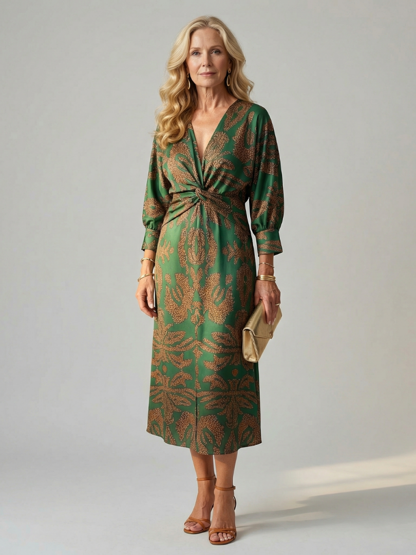 Women's Natural Wrap Midi Dress - Soft Flattering Everyday Style