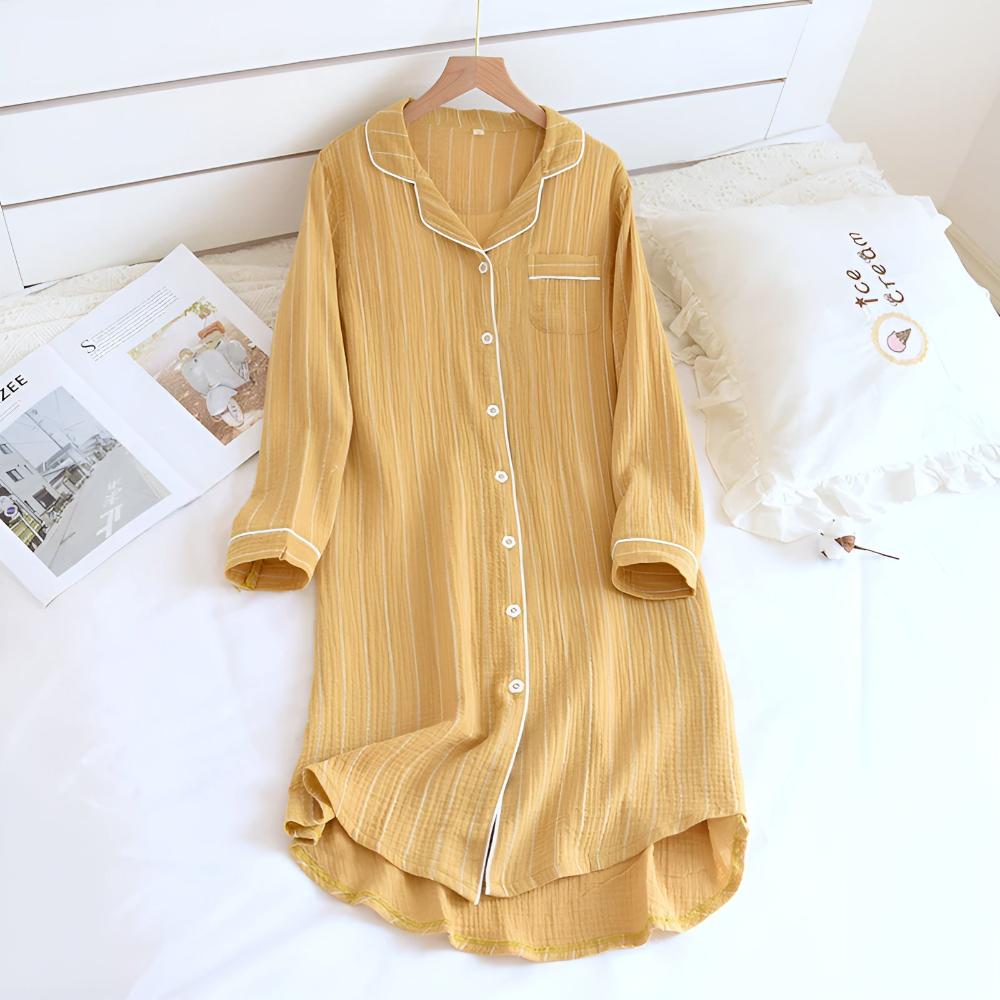 Pastel-Striped Cotton Nightdress – Soft Comfortable Sleepwear