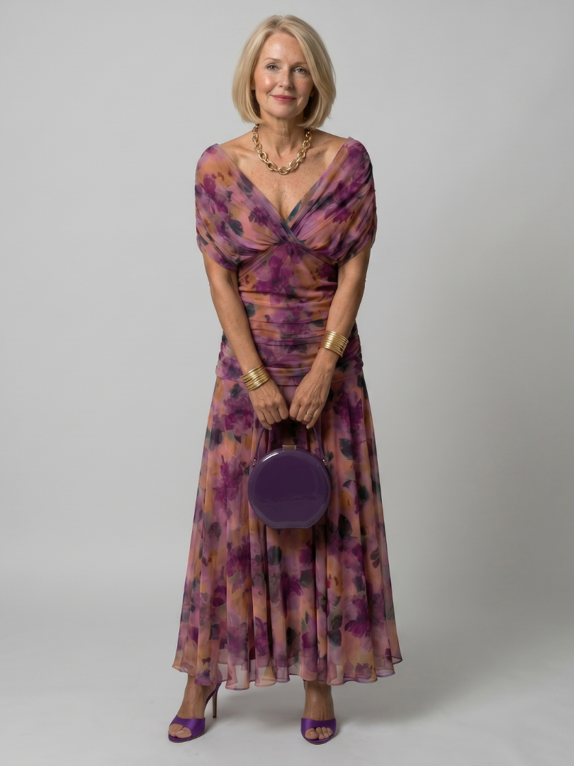 Women's Off Shoulder Flow Midi Dress - Soft Occasion Look