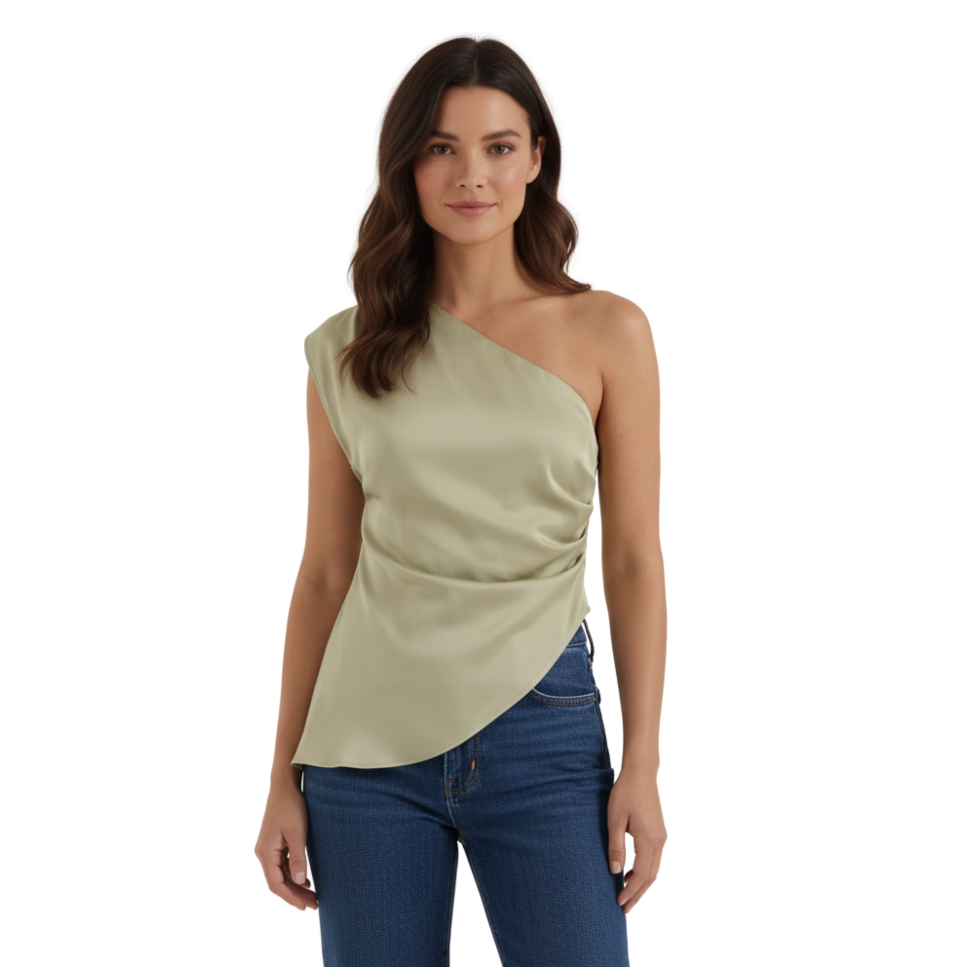Women's One Shoulder Ruched Top – Sculptural Hem Elegant Blouse