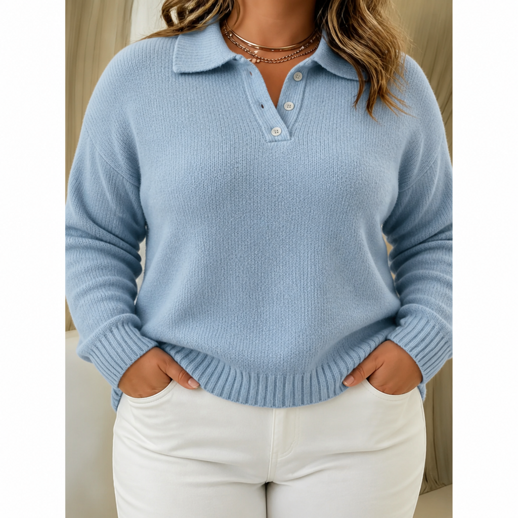 Polo-Collar Knit Sweater - Soft and Practical