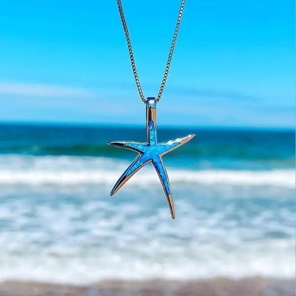 Women's Blue Opal Starfish Necklace - Elegant Coastal Jewelry