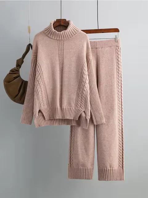 Women’s Turtleneck Sweater and Wide Leg Pants Set – Chic Comfortable Outfit