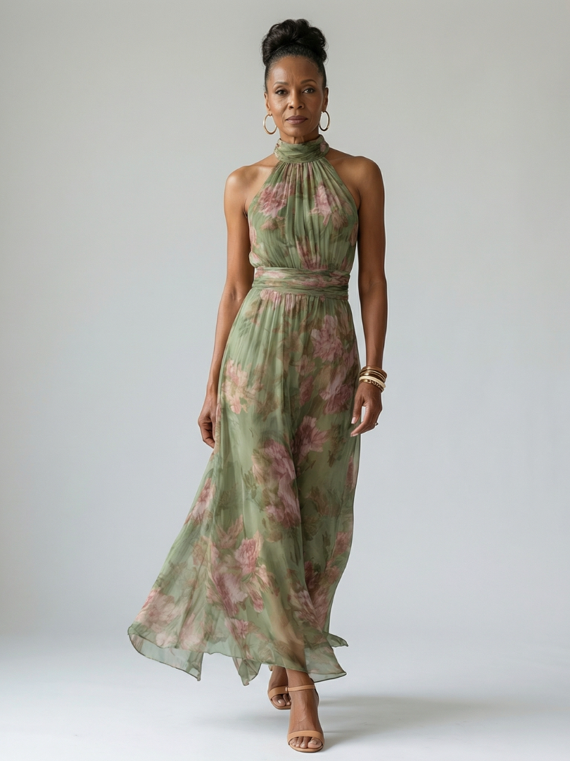 Women's Gathered Halter Midi Dress - Polished Summer Style