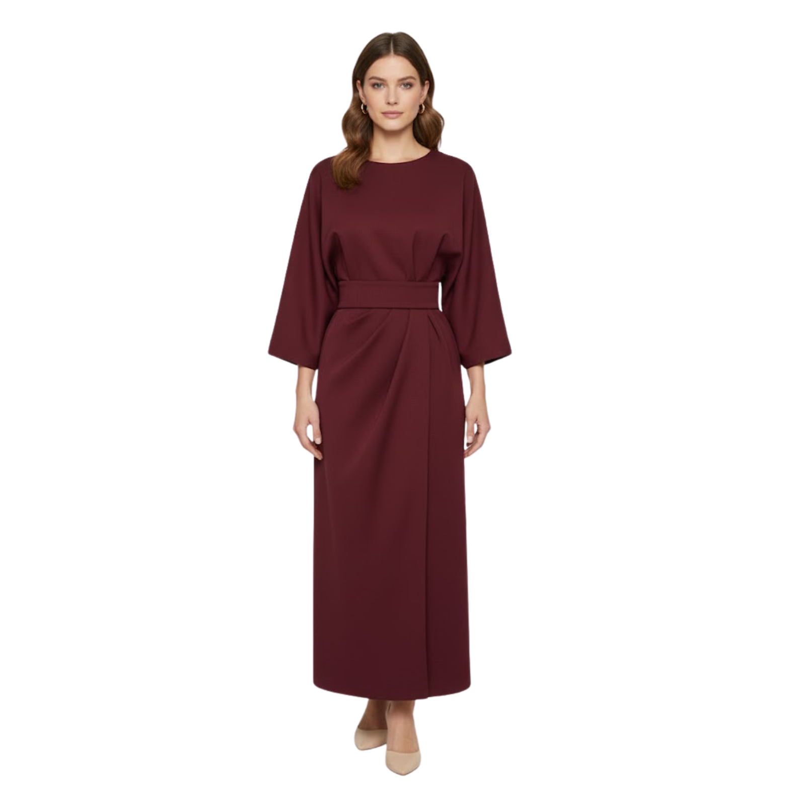 Women's Batwing Sleeve Maxi Dress – Defined Waist Flowy Dress