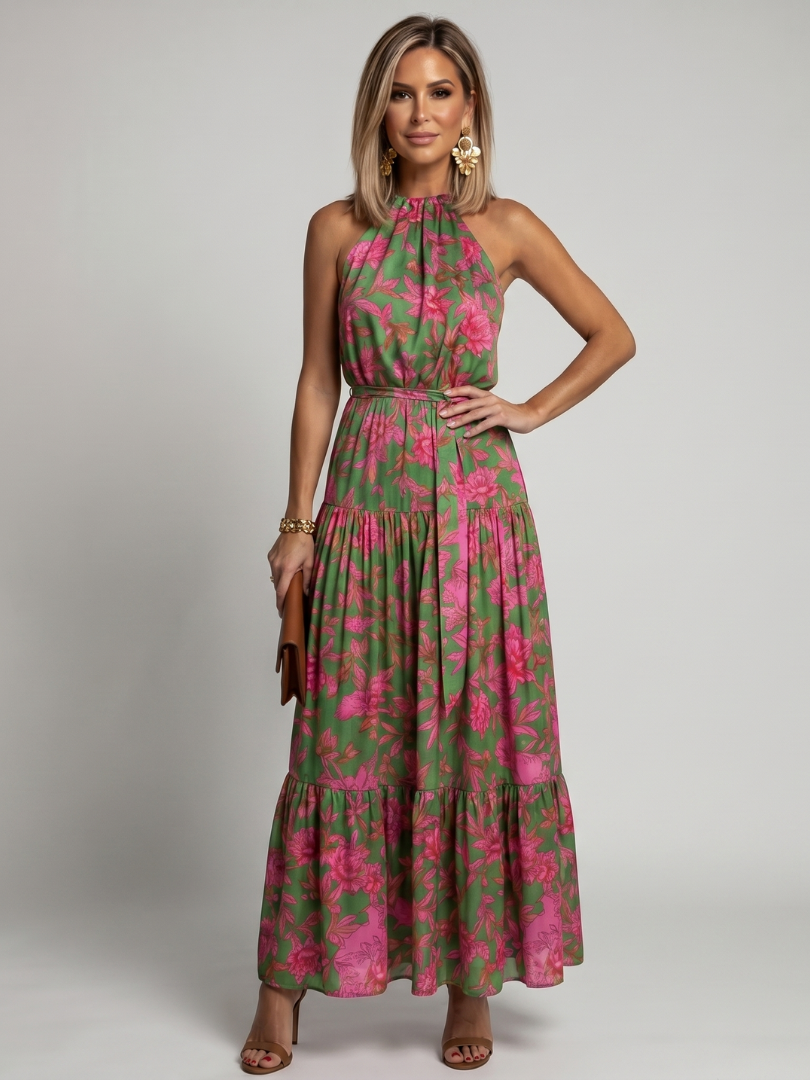 Women's Draped Halter Midi Dress - Soft Occasion Day to Night Style