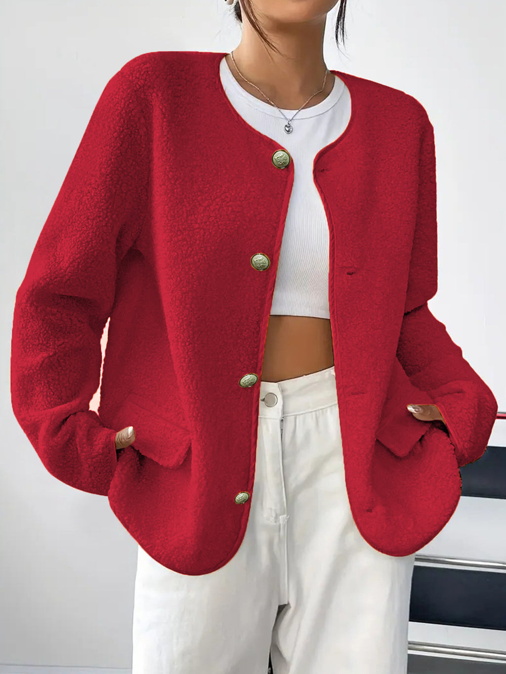 Plus-Size Women’s Textured Chanel-Inspired Wool Coat – Elegant Classic Style