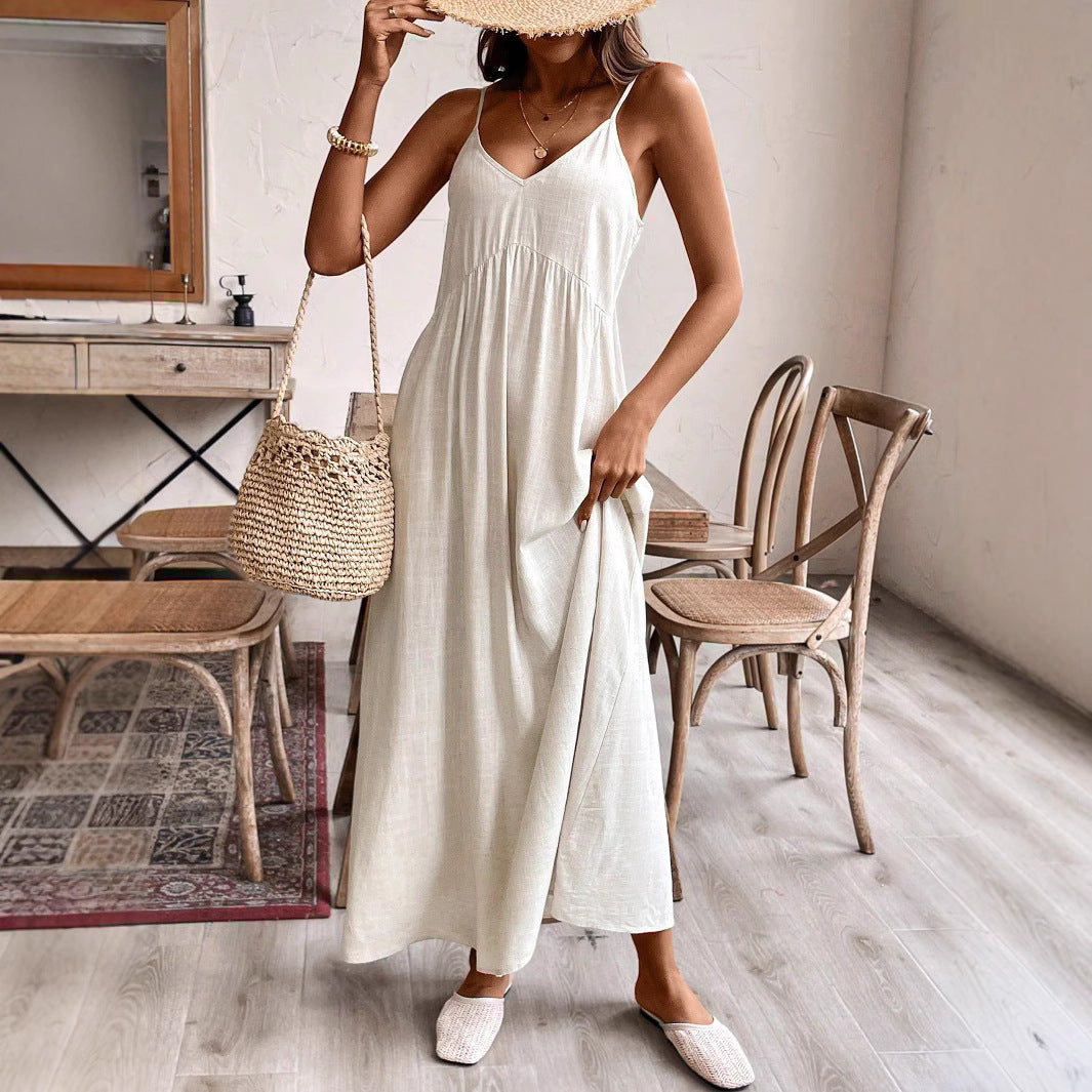 Women's Strapless A-Line Maxi Dress - Relaxed Long Summer Style