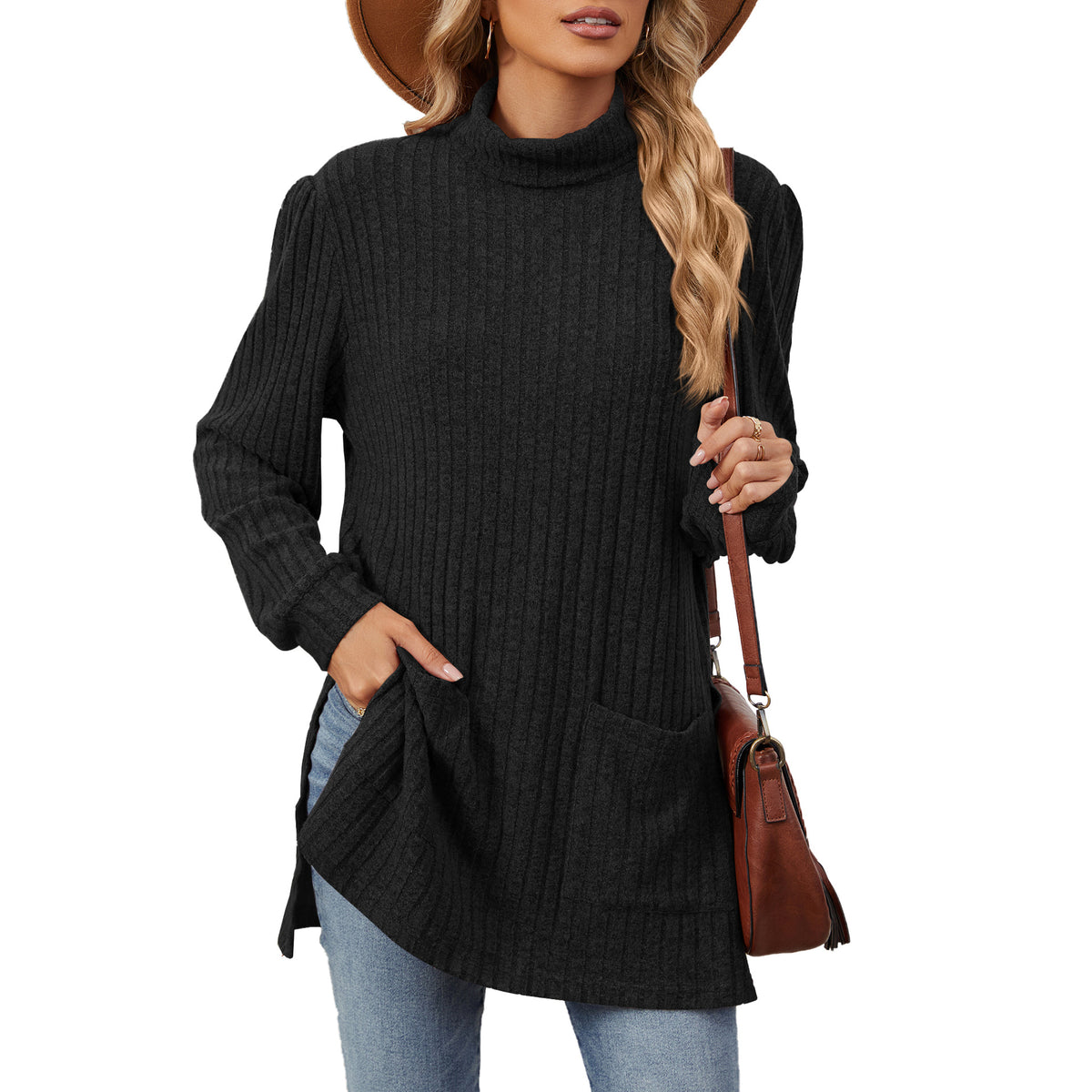 Loose Half-High-Neck T-Shirt - Easy and Practical