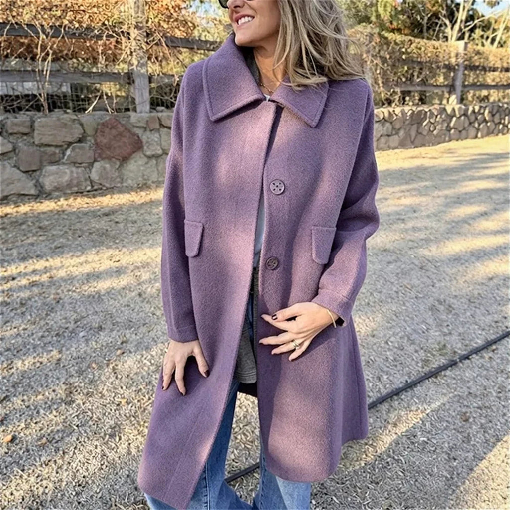 Women’s Casual Single-Breasted Wool Jacket – Elegant Warm Everyday Style