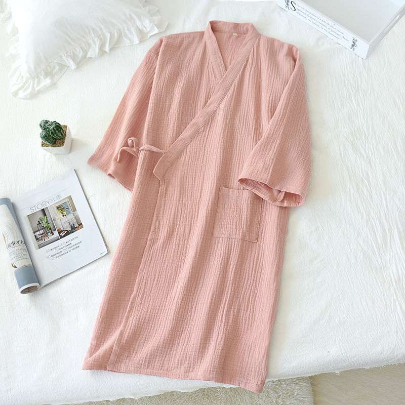 Unisex Cotton Crepe Kimono Robe – Lightweight Japanese-Style Bathrobe
