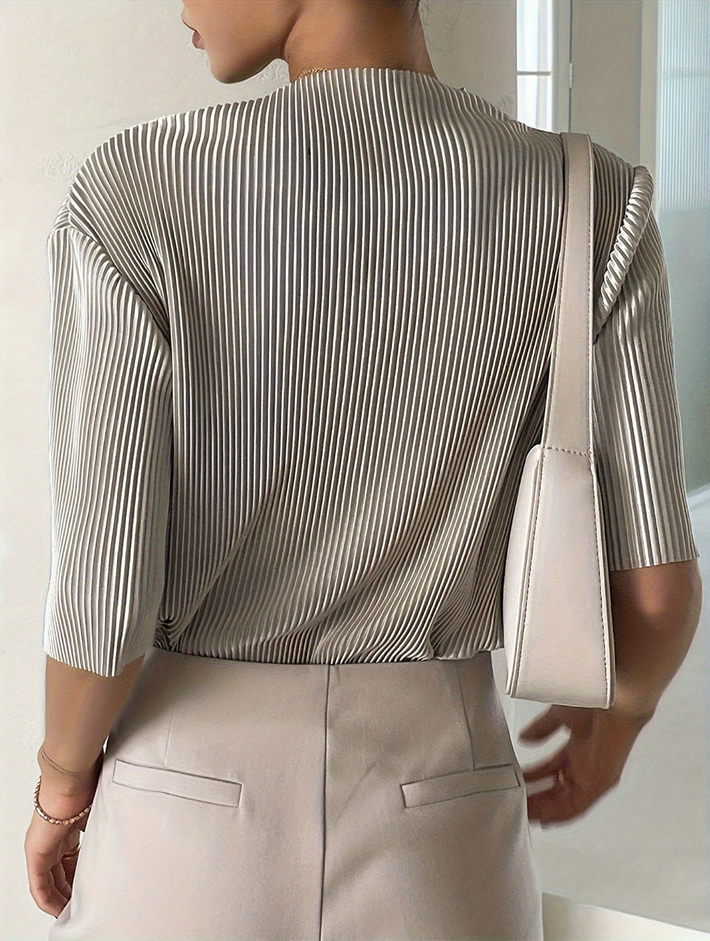 Women’s Elegant White Pleated Blouse – Stylish Sophisticated Top