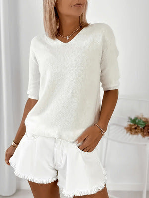 Women's Lightweight V-Neck Knit Sweater - Relaxed Soft Top